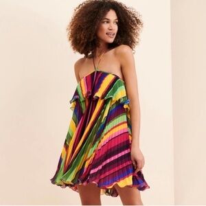 AMUR Sevyn Mini Halter Dress Rainbow Pleat